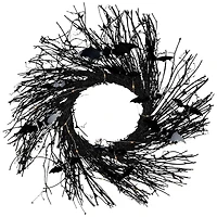 22" Black Pre-Lit Halloween Twig Wreath with Bats