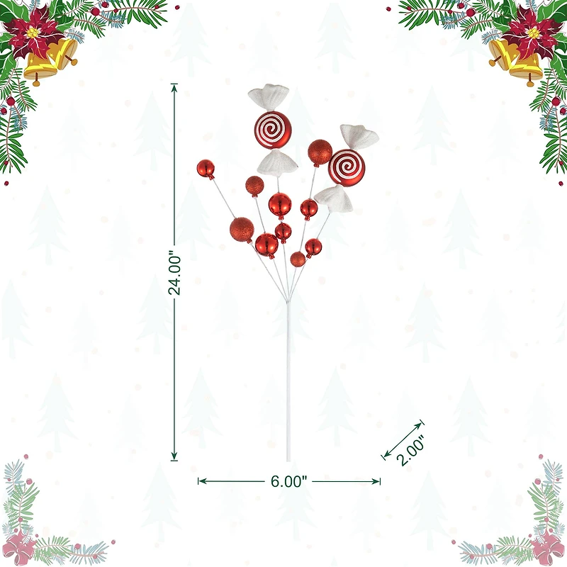 Glitzhome® 24" Christmas Red & White Candy Pick, 4ct.