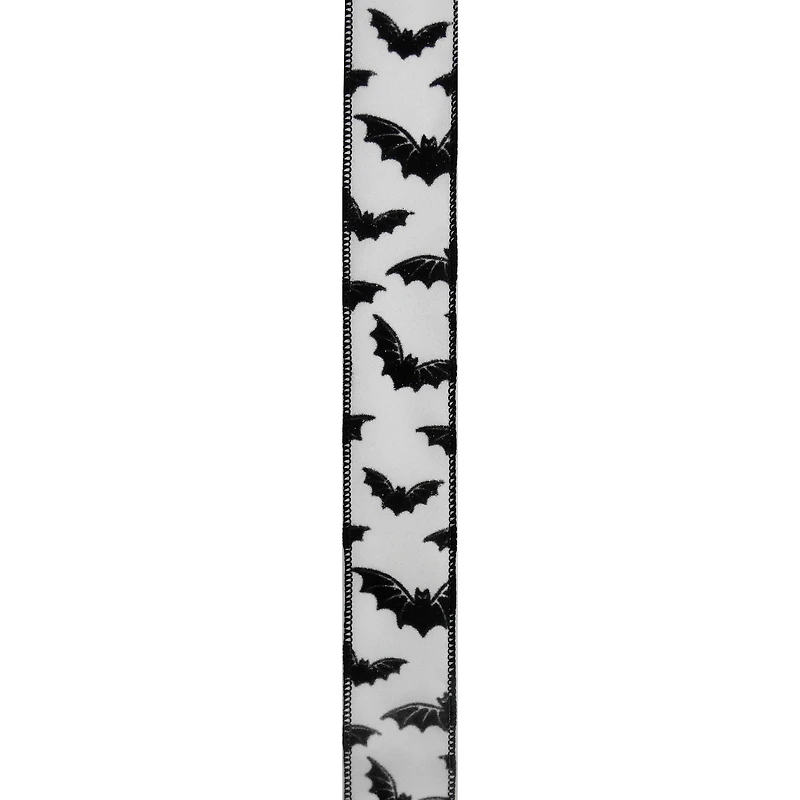 1.5" x 10yd. Black & White Bats Wired Taffeta Ribbon by Celebrate It® Halloween