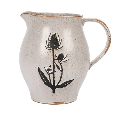 Hello Honey® 50oz. White & Black Reactive Glaze Flower Design Debossed Stoneware Pitcher