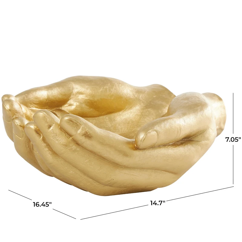 16.5" Gold Polystone Open Hands Sculpture Décor