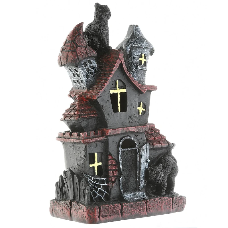 7" Black Cats Haunted House with LED Light