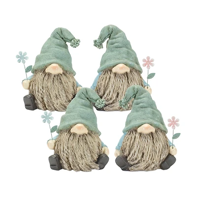 5.25" Faux Stone Garden Gnome with Flower Figurines Set