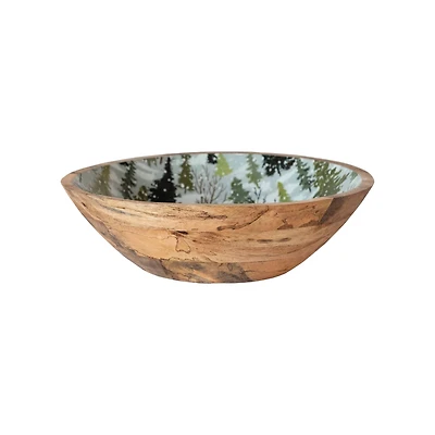 Hello Honey® 13" Multicolor Enameled Mango Wood Bowl with Trees Pattern