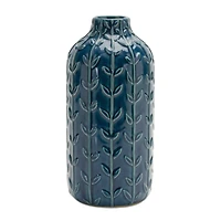 8.75" Blue Ceramic Leaf Pattern Vase, 2ct.