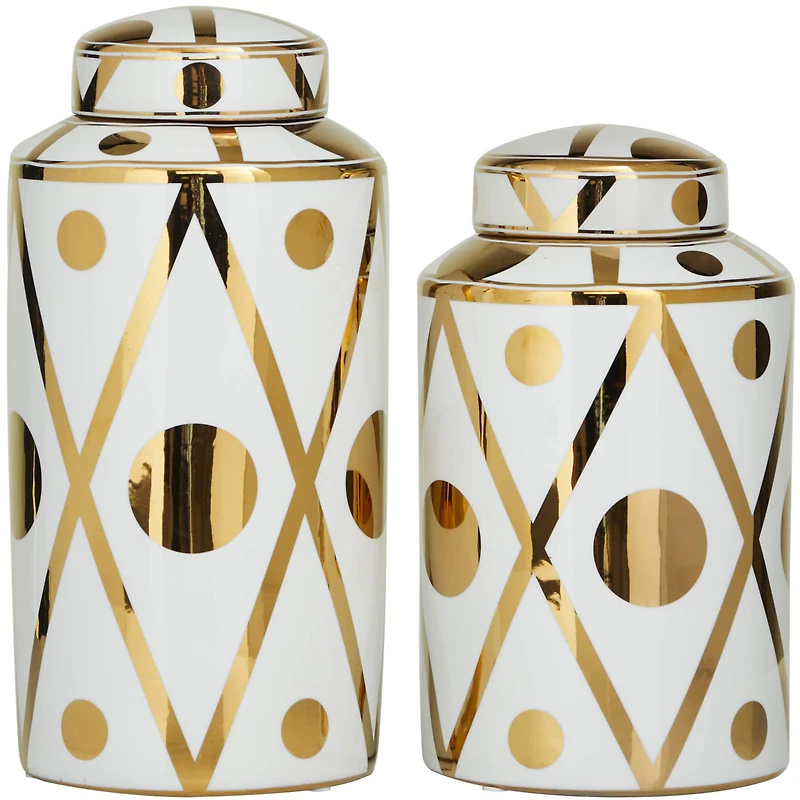 The Novogratz White & Gold Ceramic Geometric Decorative Jars Set