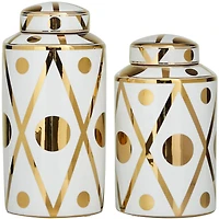 The Novogratz White & Gold Ceramic Geometric Decorative Jars Set