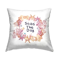 Stupell Industries Seas The Day Seashell Ocean Botanical Wreath Throw Pillow, 18" x 18"