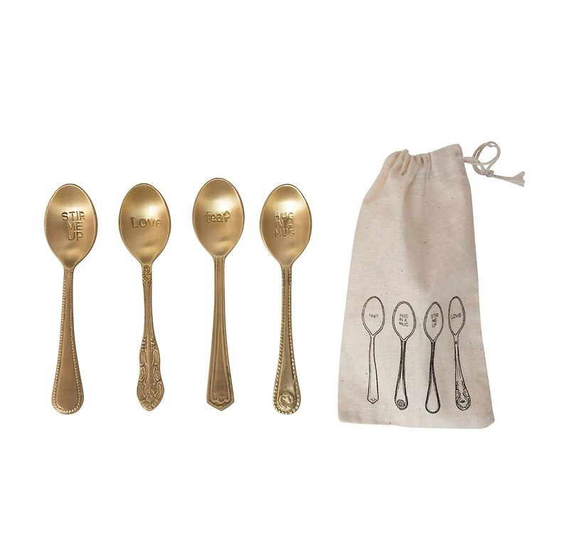 Hello Honey® 5.5" Brass Spoons with Engraved Saying Set