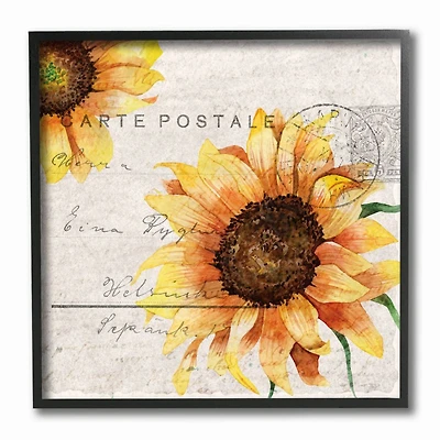 Stupell Industries Sunflower Illustration over Vintage Mail Post in Frame Wall Art