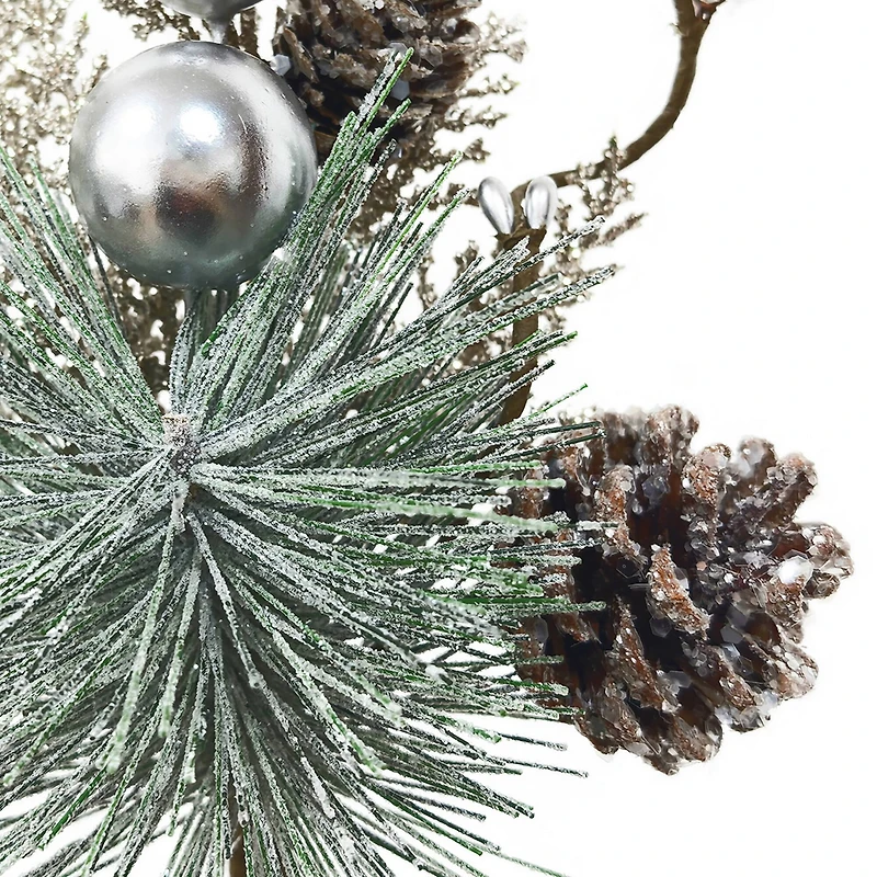 12" Silver Ball & Frosted Mixed Pine Pick by Ashland®