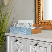 Light Blue Nature Print Canvas Faux Book Box Set