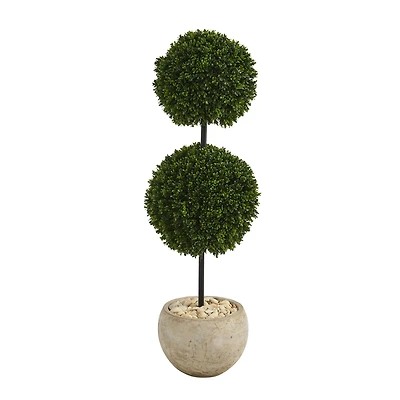 3.75ft. Boxwood Double Ball Topiary in Sand Colored Planter