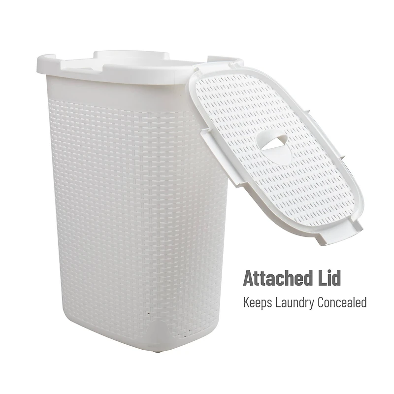 Mind Reader 60L Ventilated Slim Laundry Hamper with Cut Out Handles & Attached Hinged Lid, 2ct.