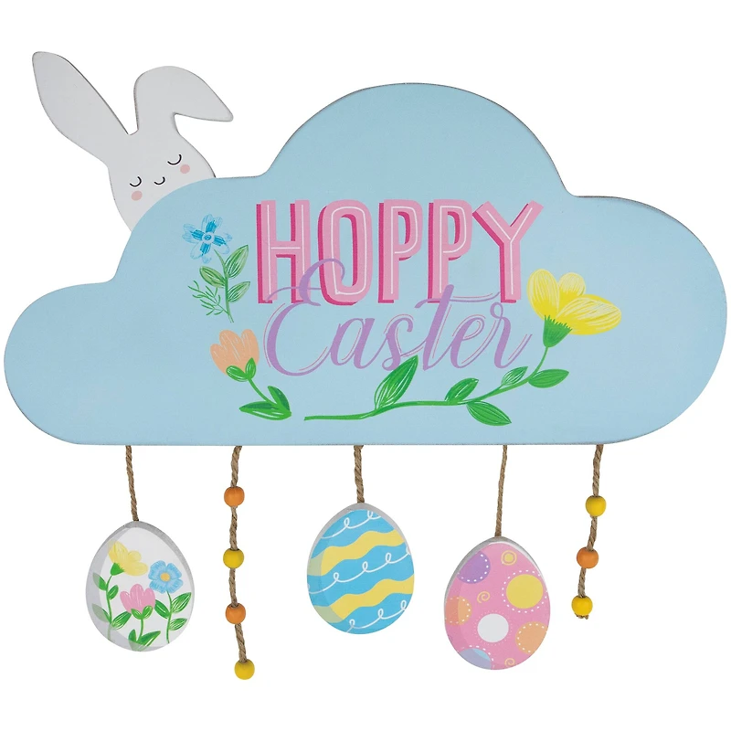 Hoppy Easter Bunny with Eggs Wooden Wall Sign