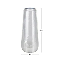 40" Silver Fiberglass Mosaic Floor Vase with Blue Interior,