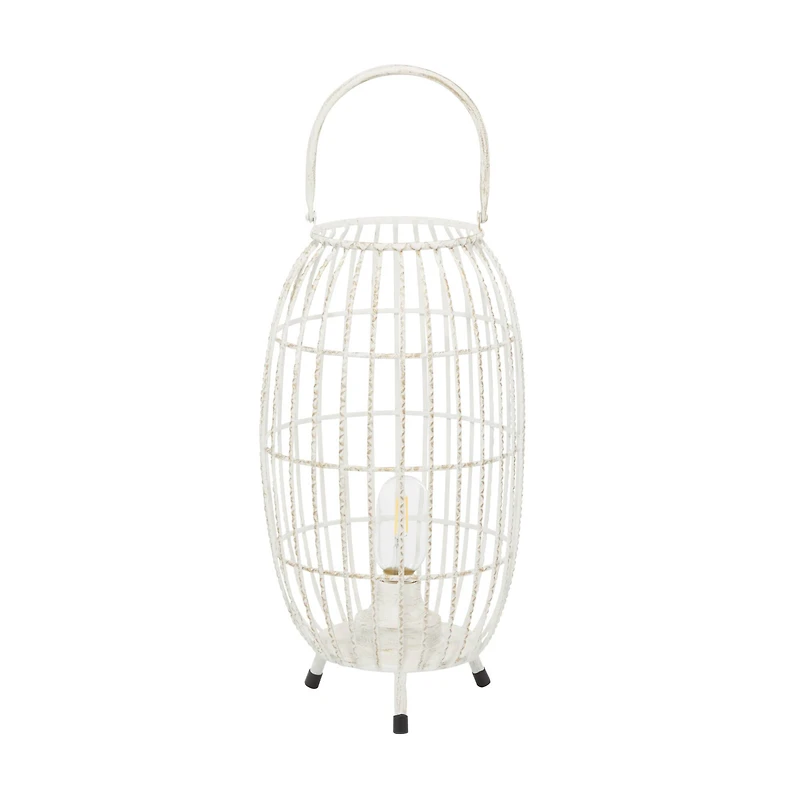 White Iron Modern Candle Holder Lantern, 16" x 9" x 9"