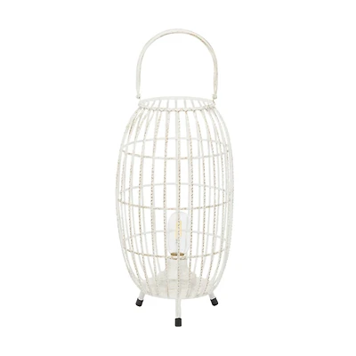 White Iron Modern Candle Holder Lantern, 16" x 9" x 9"