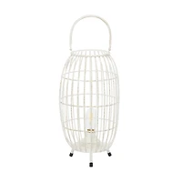 White Iron Modern Candle Holder Lantern, 16" x 9" x 9"