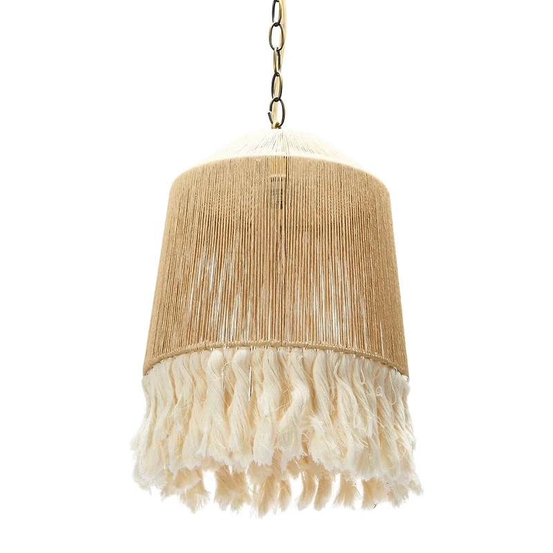 Hello Honey® 16" Coastal Pendant Lamp with Natural Paper Rope Shades, Fringe Detail and Iron Base