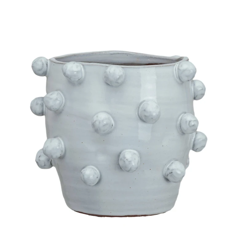 Hello Honey® 8.25" White Handmade Hobnail Terra Cotta Planter