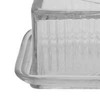 Hello Honey® 6.5" Clear Pressed Glass Butter Dish with Lid