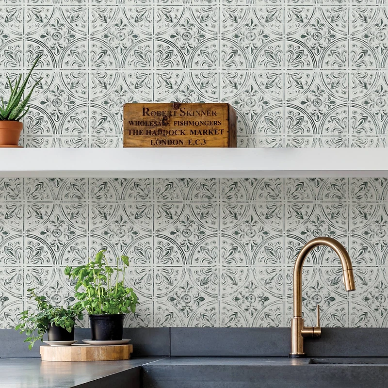 InHome Chelsea Antique White Peel & Stick Tin Tiles