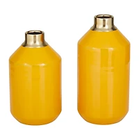 The Novogratz Set of 2" Yellow Metal Modern Vase, 10" x 5" x 5"