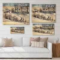 Designart - Country Road In Winter Times I - Traditional Print on Natural Pine Wood