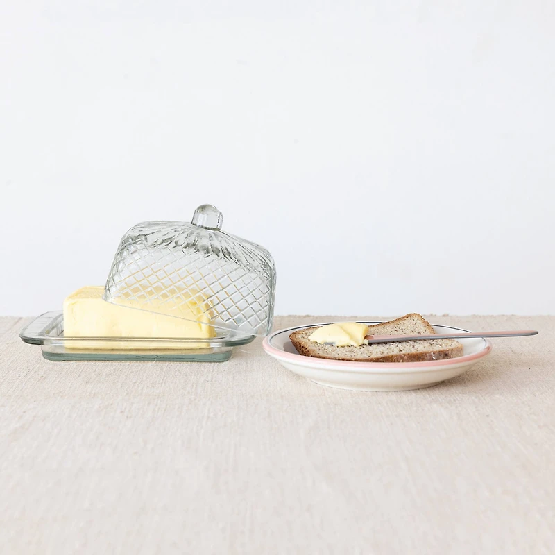 Hello Honey® 6.75" Clear Embossed Reclaimed Glass Butter Dish