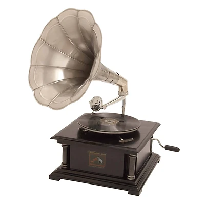 Black Mango Wood Vintage Gramophone, 26" x 14" x 14"