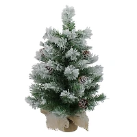 24" Unlit Flocked Pine Artificial Christmas Tree in Burlap Base