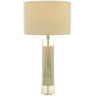 White Marble Slender Stand Table Lamp with Drum Shade 15" x 15" x 29"