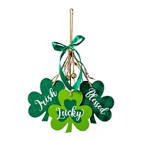 Glitzhome® 18.5" St. Patrick's Wooden Shamrock Door Hanger