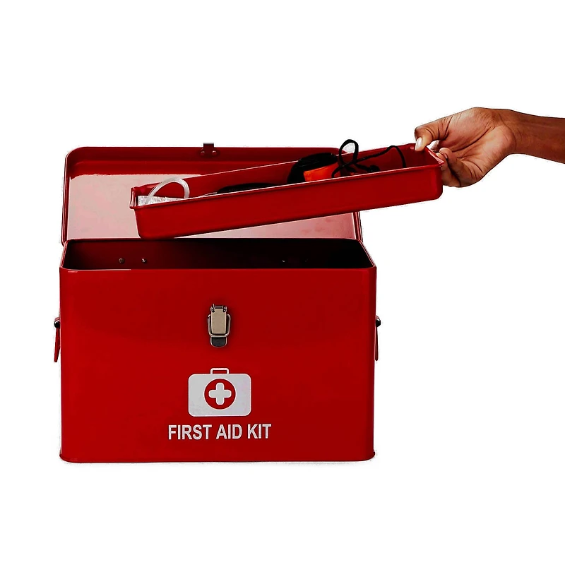 Mind Reader Red Large First Aid Kit Box With Detachable Tray & Top Handles