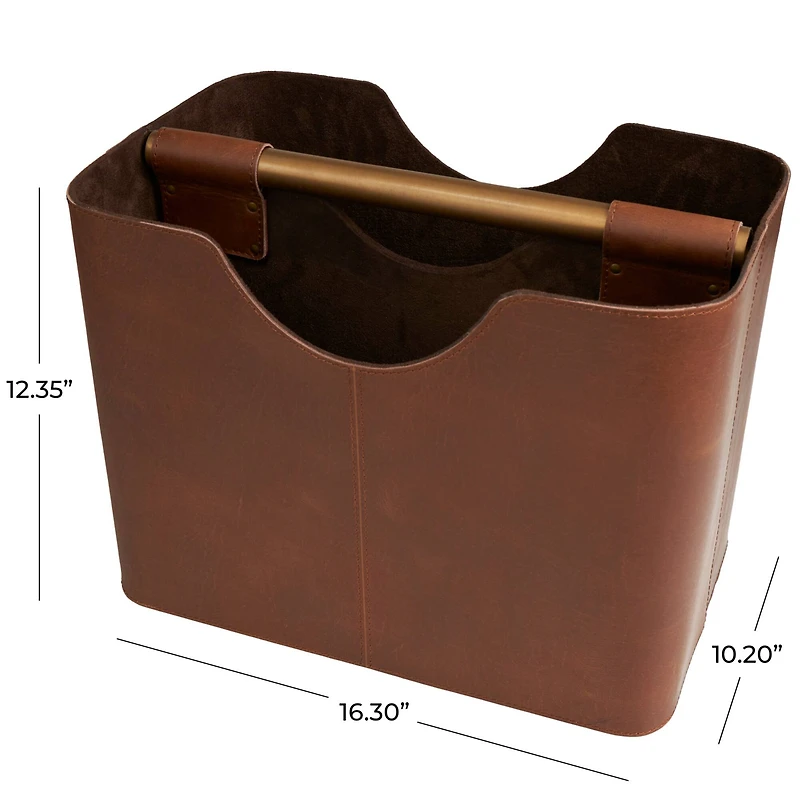 16" Brown Leather Magazine Holder