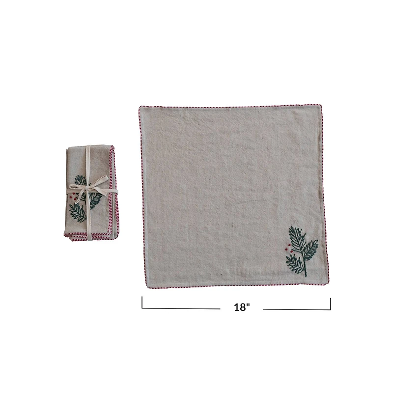 Hello Honey® Holly Embroidered Cotton & Linen Blend Napkins, 4ct.