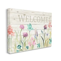 Stupell Industries Welcome Sign Spring Wildflower Meadow Rustic Pattern Canvas Wall Art