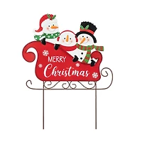 Glitzhome® 24" Metal Snowmen Riding Sleigh Yard Stake