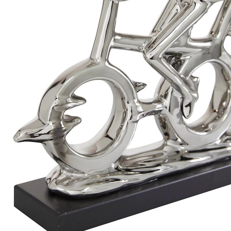 18" Silver Porcelain Cyclists Sculpture