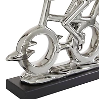18" Silver Porcelain Cyclists Sculpture