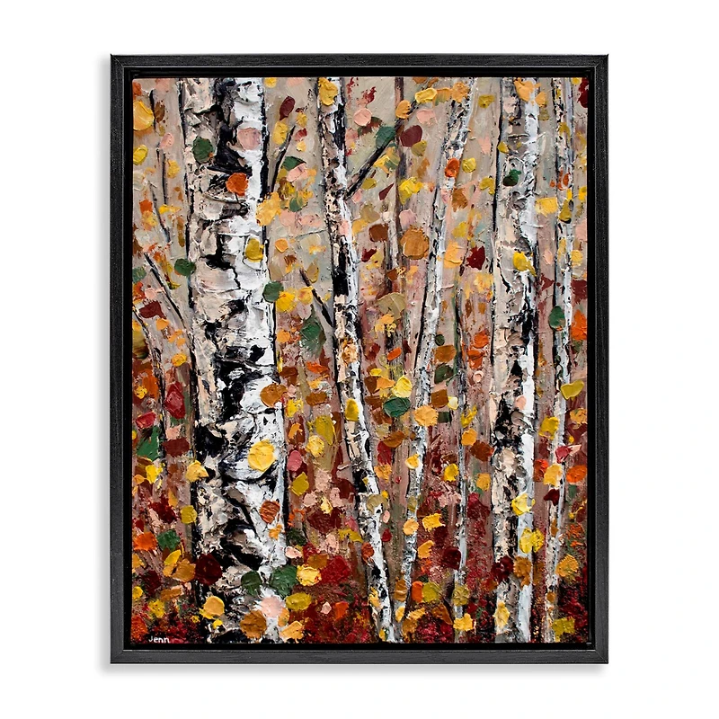 Stupell Industries Autumn Birch Trees Abstract Leaves Floater Framed Art