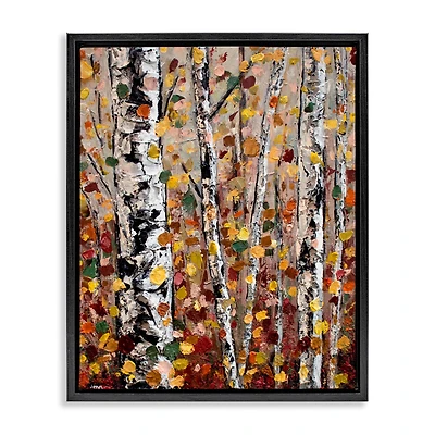 Stupell Industries Autumn Birch Trees Abstract Leaves Floater Framed Art