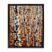 Stupell Industries Autumn Birch Trees Abstract Leaves Floater Framed Art