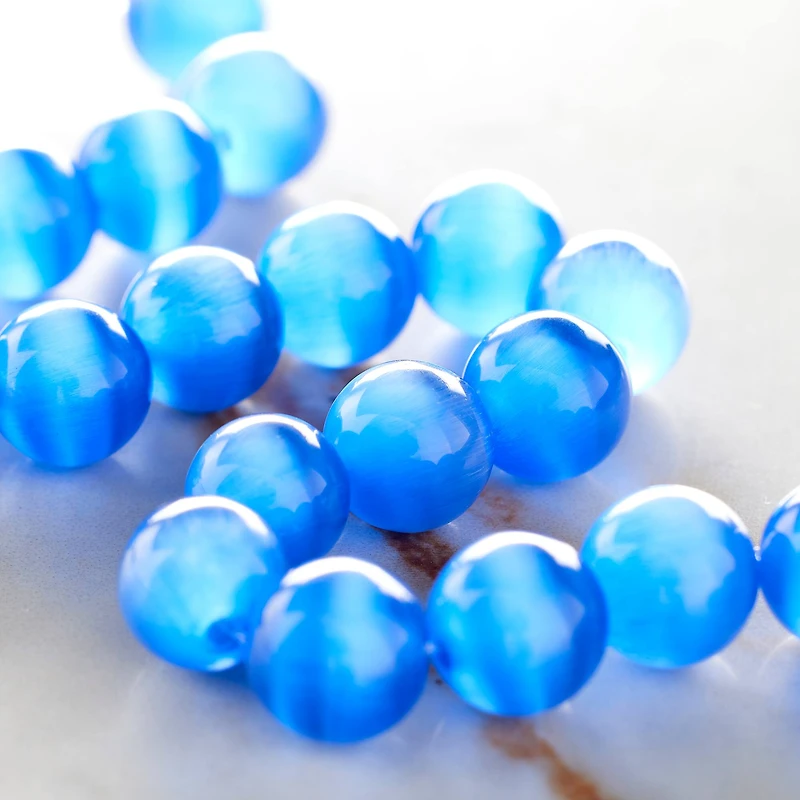 Light Sapphire Cat's Eye Glass Round Beads, 10mm by Bead Landing™