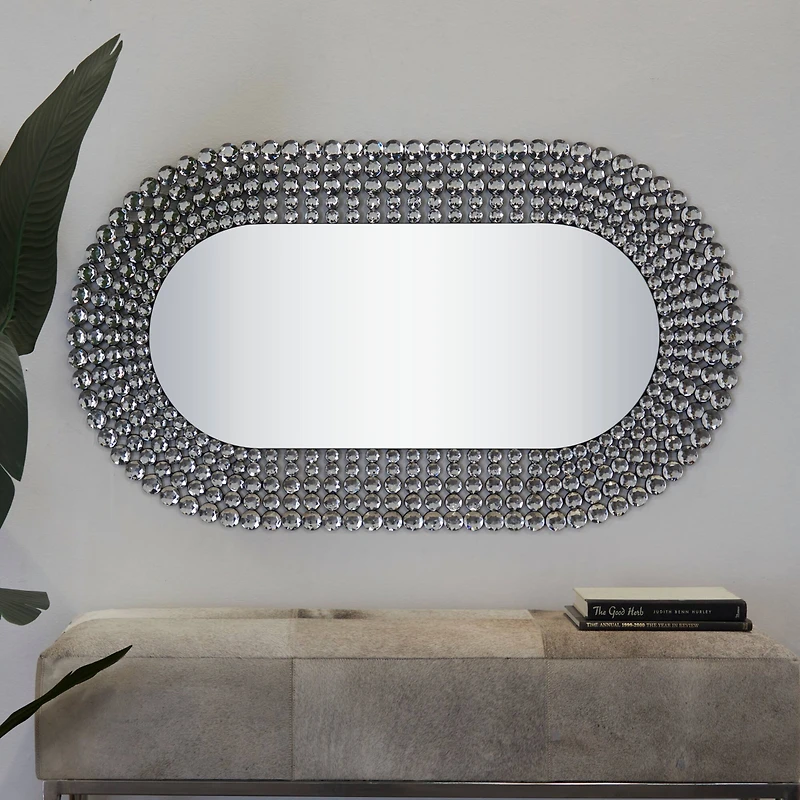 Silver Glass Radial Crystal Frame Wall Mirror 28" x 1" x 48"