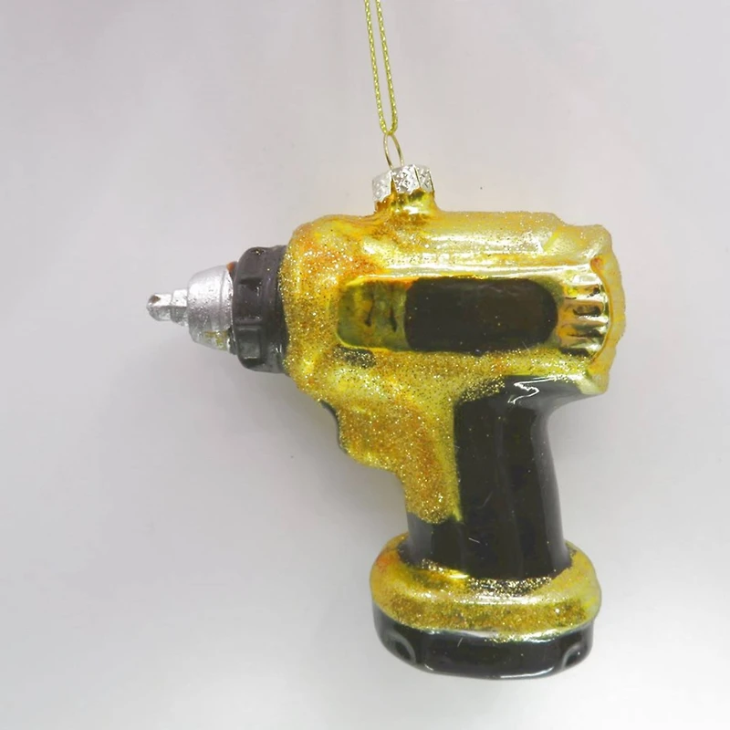 3.5" Yellow Power Drill Glass Christmas Ornament