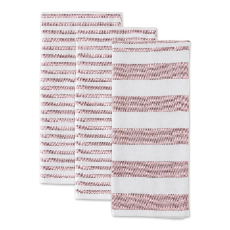 DII® Barn Red Nautical Stripe Terry Dishtowels, 3ct.