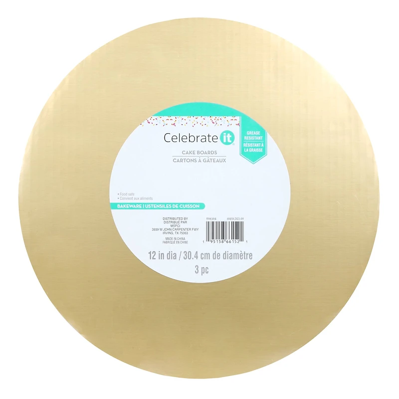 12 Packs: 3 ct. (36 total) 12" Metallic Gold Cake Boards by Celebrate It®