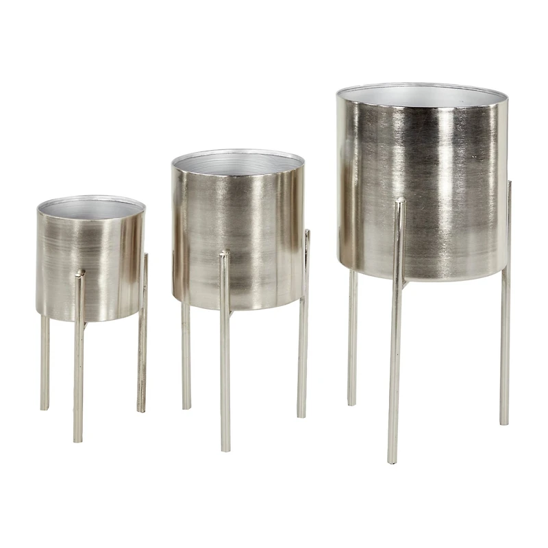 Silver Metal Contemporary Planter Set